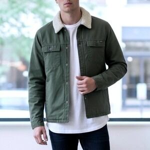 RVCA Mens Green Range Jacket Shacket Sherpa Collar Utility Lined Size Medium NWT